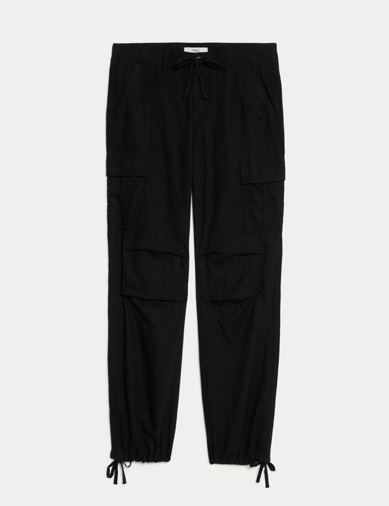 Linen Rich Straight Leg Cargo Trousers, M&S Collection