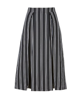 Linen Rich Striped A-Line Midi Skirt Image 2 of 4