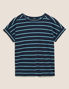 Linen Rich Striped Crew Neck T-Shirt Image 2 of 5