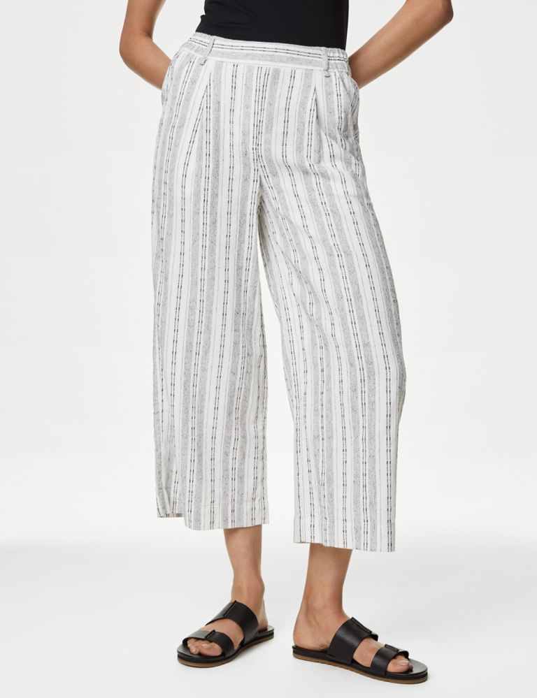 Linen Rich Striped Cropped Wide Leg Trousers 4 of 6