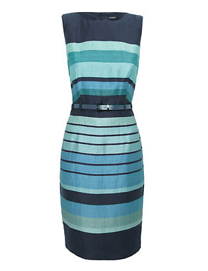 Linen Rich Striped Dress with Belt Image 2 of 6
