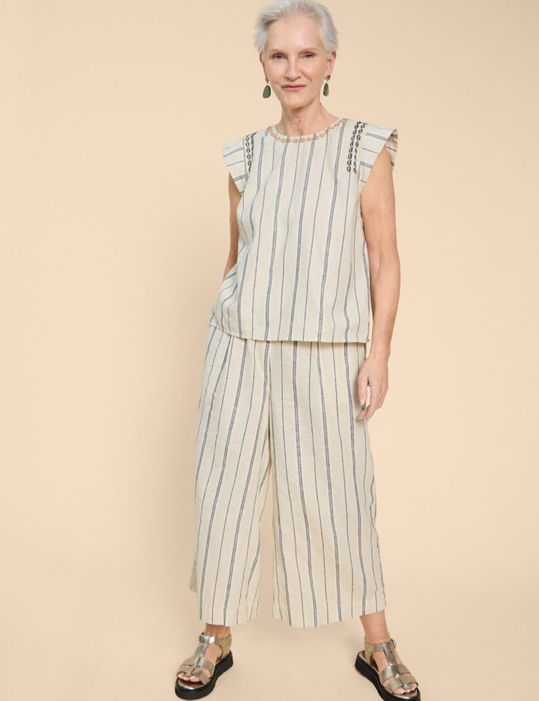 Linen Rich Striped Embroidered Top 3 of 6