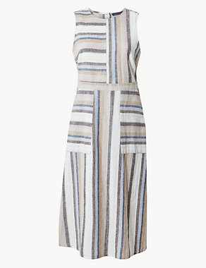 Linen Rich Striped Fit & Flare Midi Dress Image 2 of 5