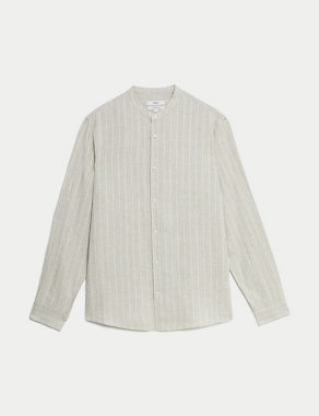 Linen Rich Striped Grandad Collar Shirt Image 2 of 5