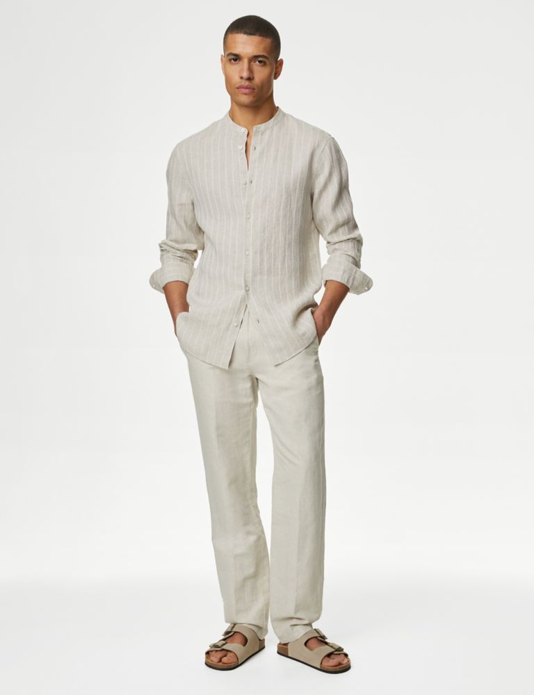 Linen Rich Striped Grandad Collar Shirt 3 of 5