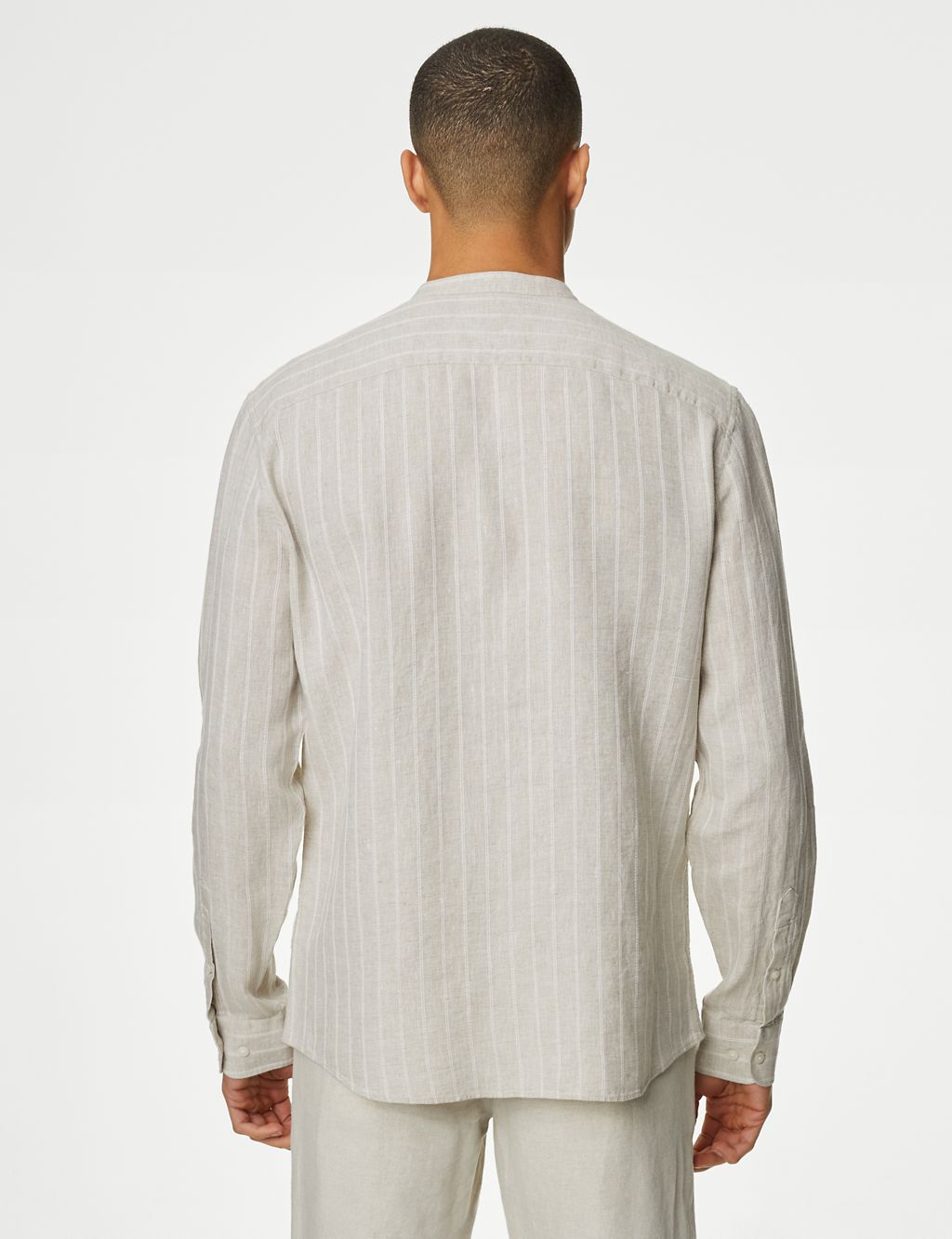 Linen Rich Striped Grandad Collar Shirt 5 of 5