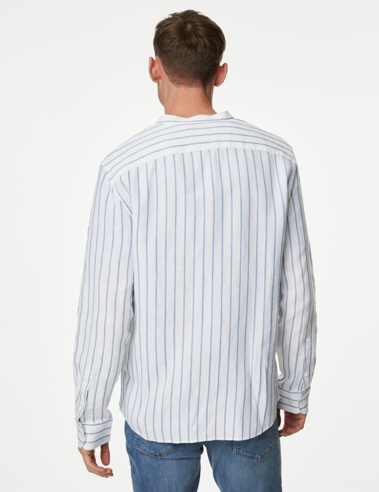 blue and white striped grandad shirt