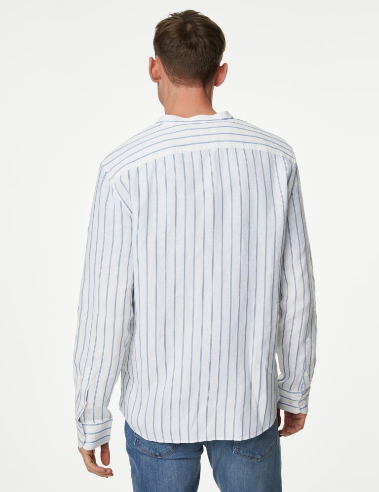 Linen Rich Striped Grandad Collar Shirt 5 of 5