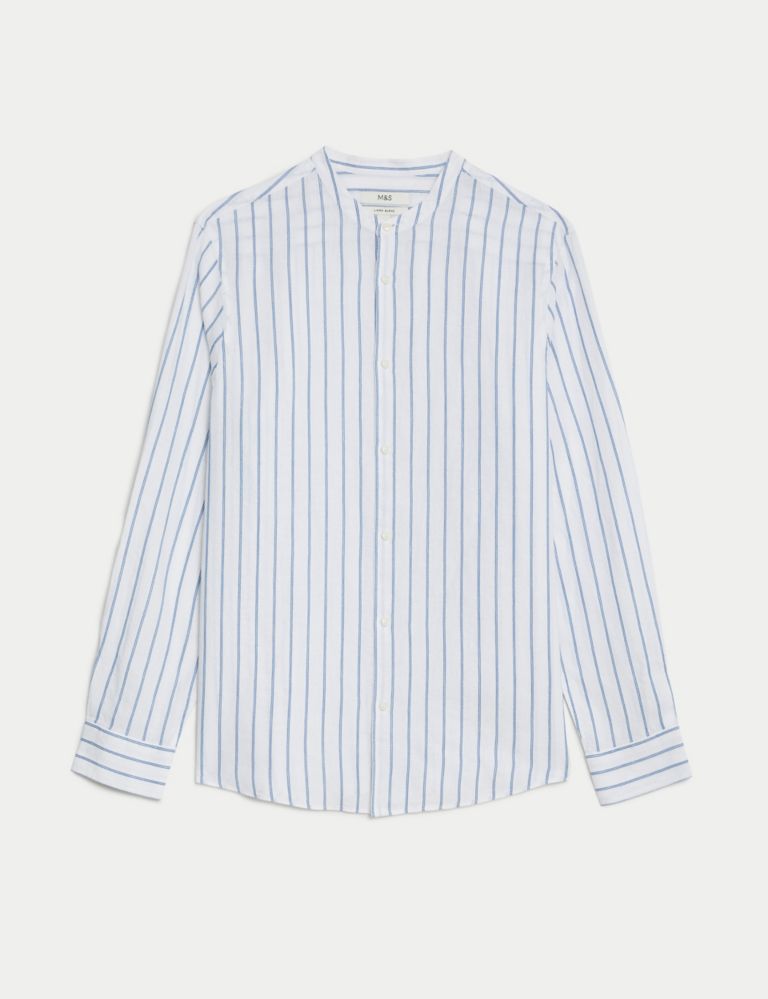 Linen Rich Striped Grandad Collar Shirt 2 of 5