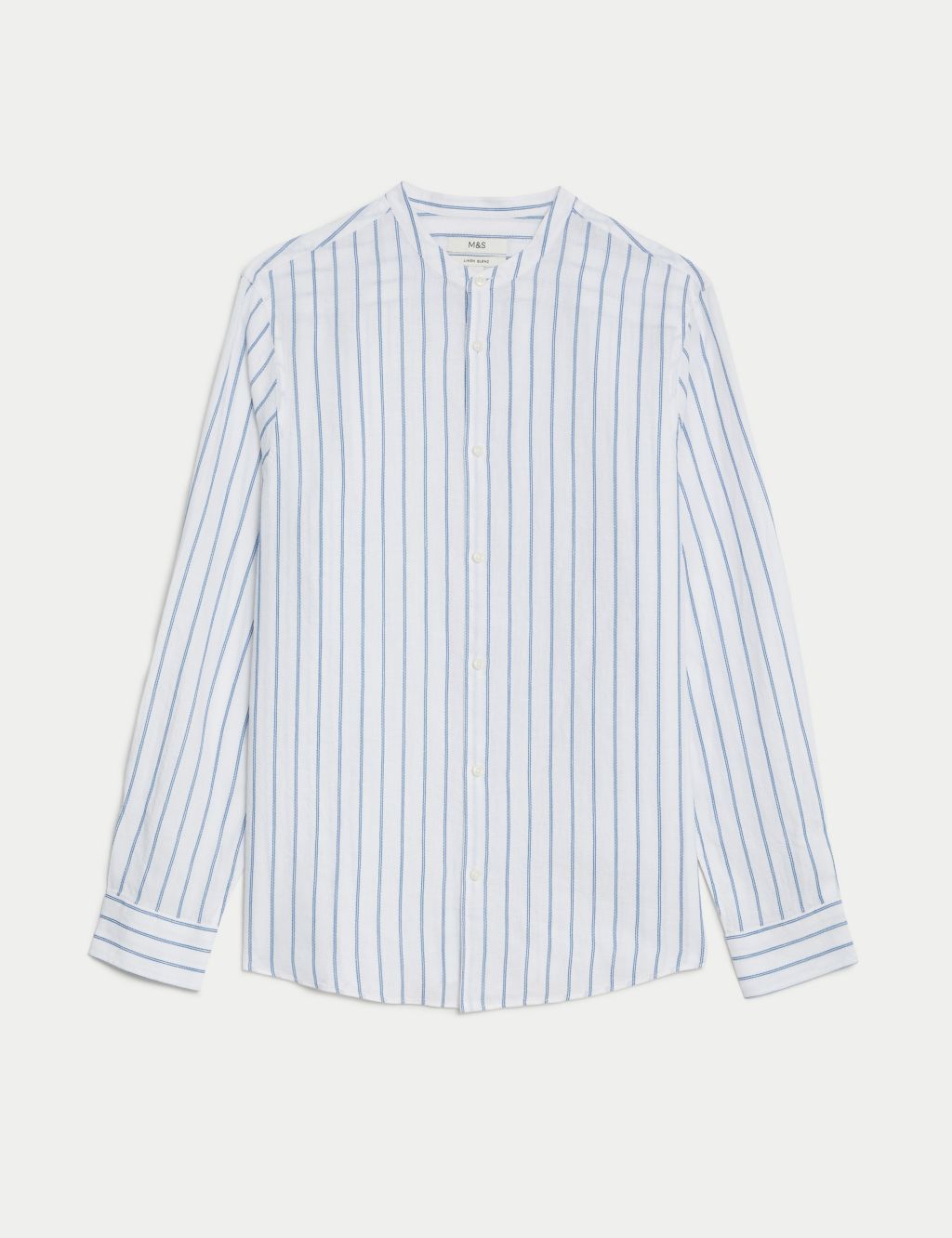 Linen Rich Striped Grandad Collar Shirt 1 of 5