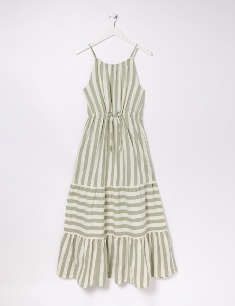 Linen Rich Striped Maxi Tiered Dress 2 of 5