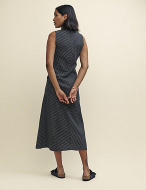 Linen Rich Striped Midaxi Waisted Dress Image 2 of 4