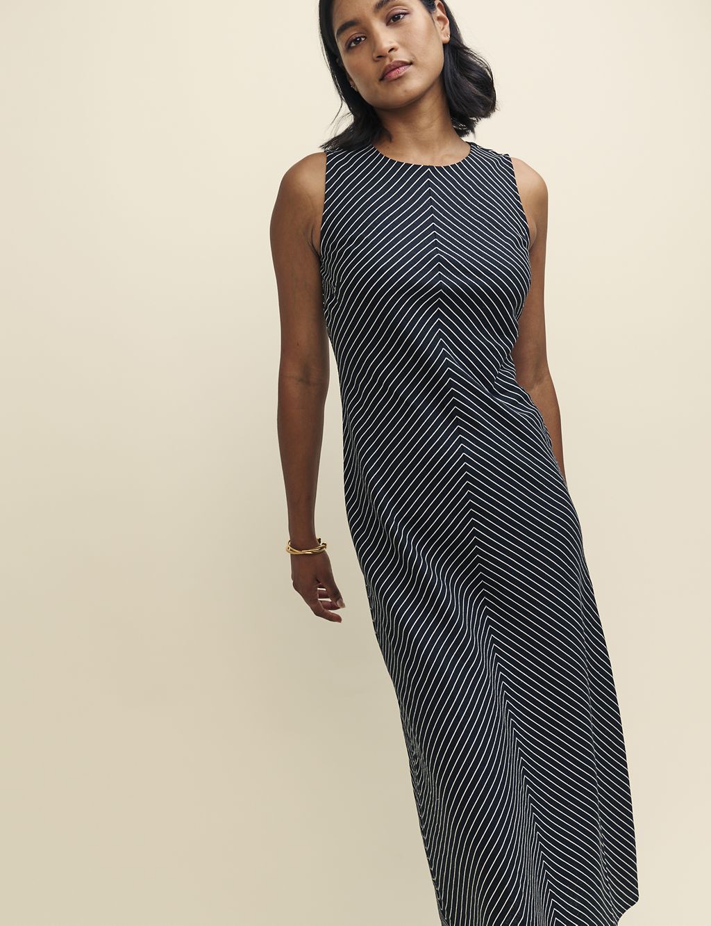 Linen Rich Striped Midaxi Waisted Dress 2 of 4