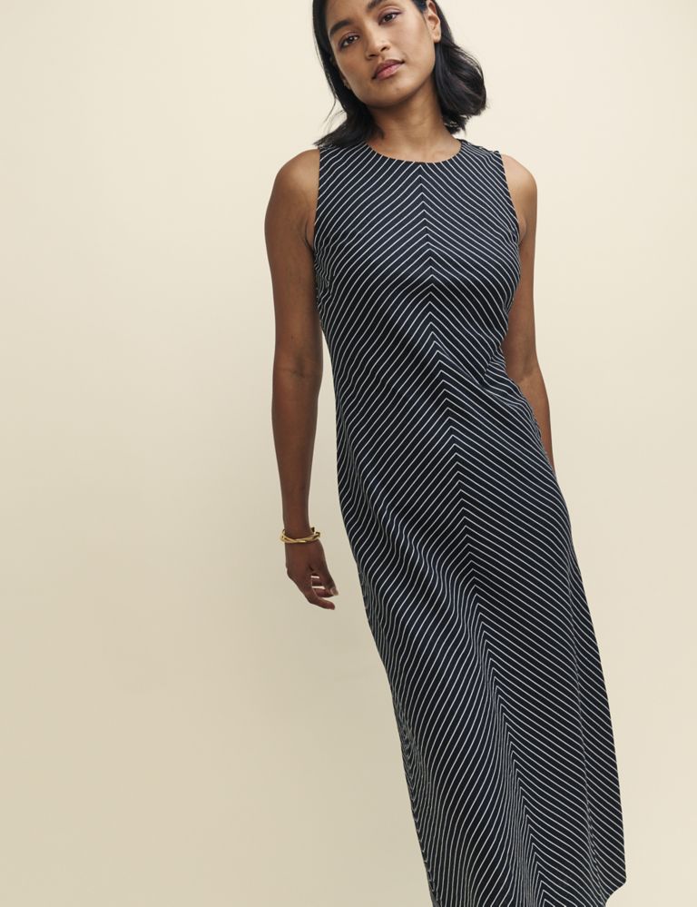 Linen Rich Striped Midaxi Waisted Dress 3 of 4