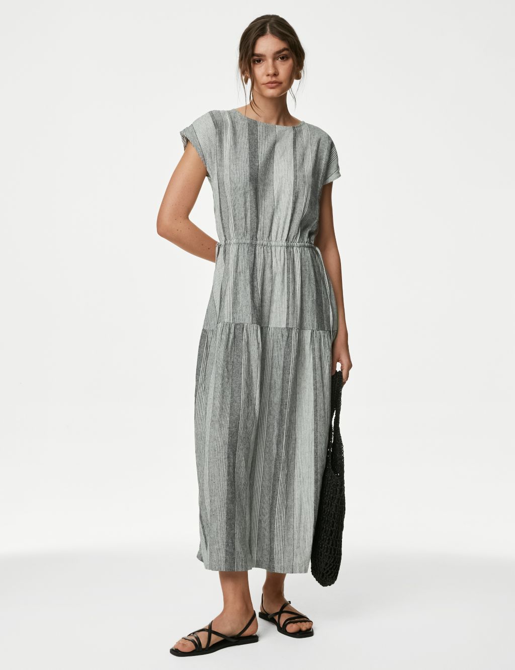Linen Rich Striped Midi Shift Dress 2 of 5