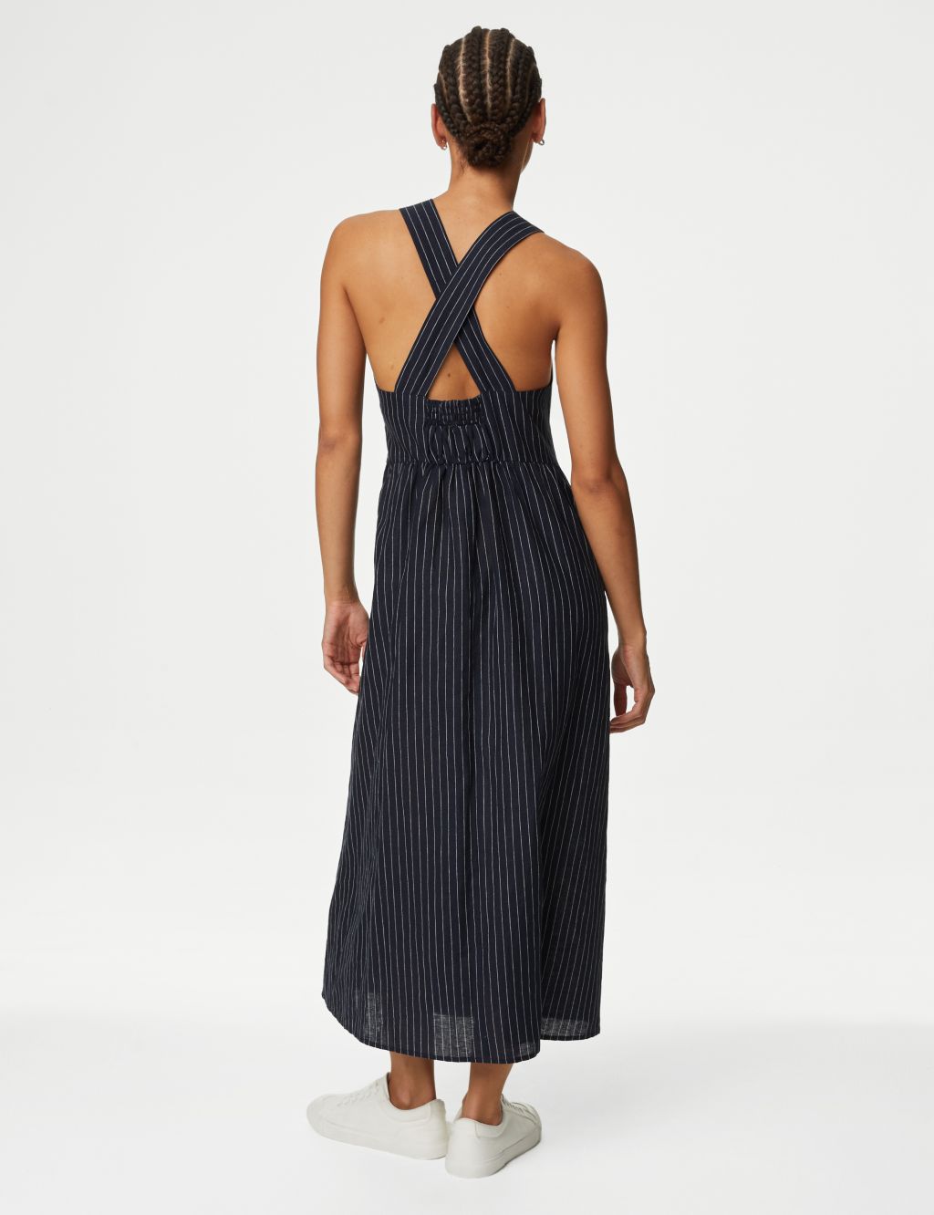 Linen Rich Striped Midi Waisted Dress 6 of 6