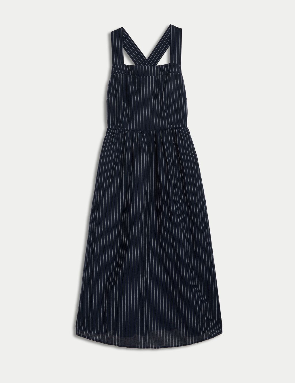 Linen Rich Striped Midi Waisted Dress 1 of 5