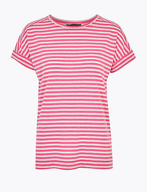 Linen Rich Striped Relaxed T-Shirt Image 2 of 4