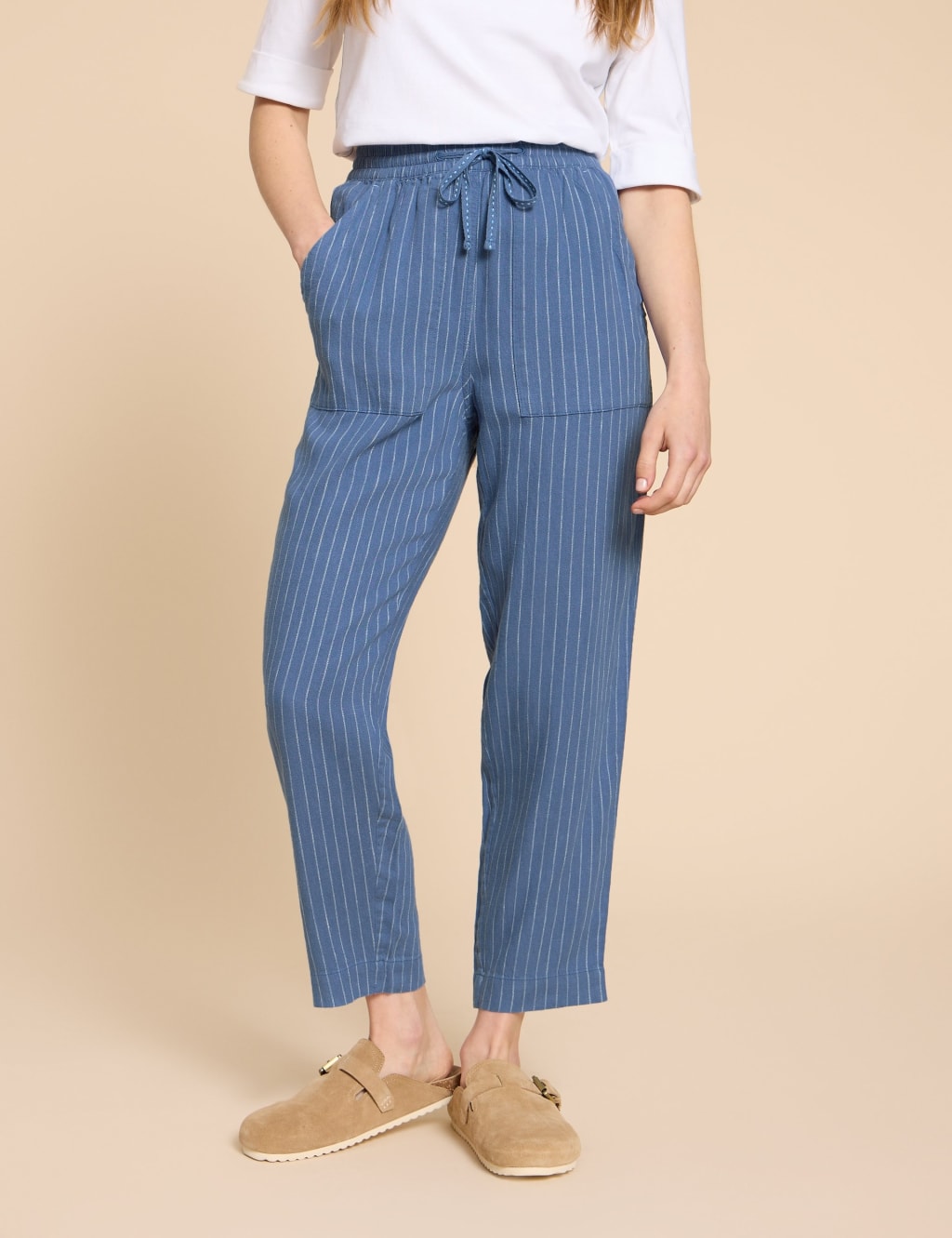 Striped linen hot sale trousers