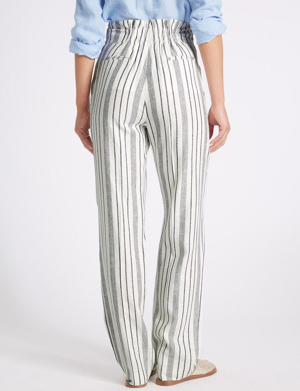 Linen Rich Striped Straight Leg Trousers 4 of 6
