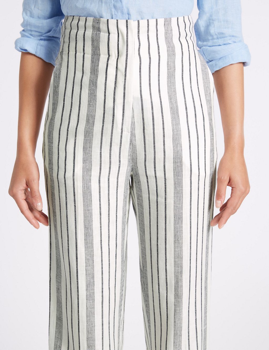 Linen Rich Striped Straight Leg Trousers 5 of 6
