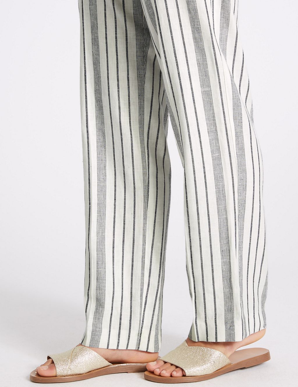 Linen Rich Striped Straight Leg Trousers 6 of 6