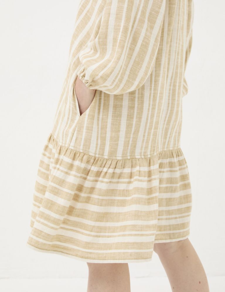 Linen Rich Striped V-Neck Smock Dress 4 of 6