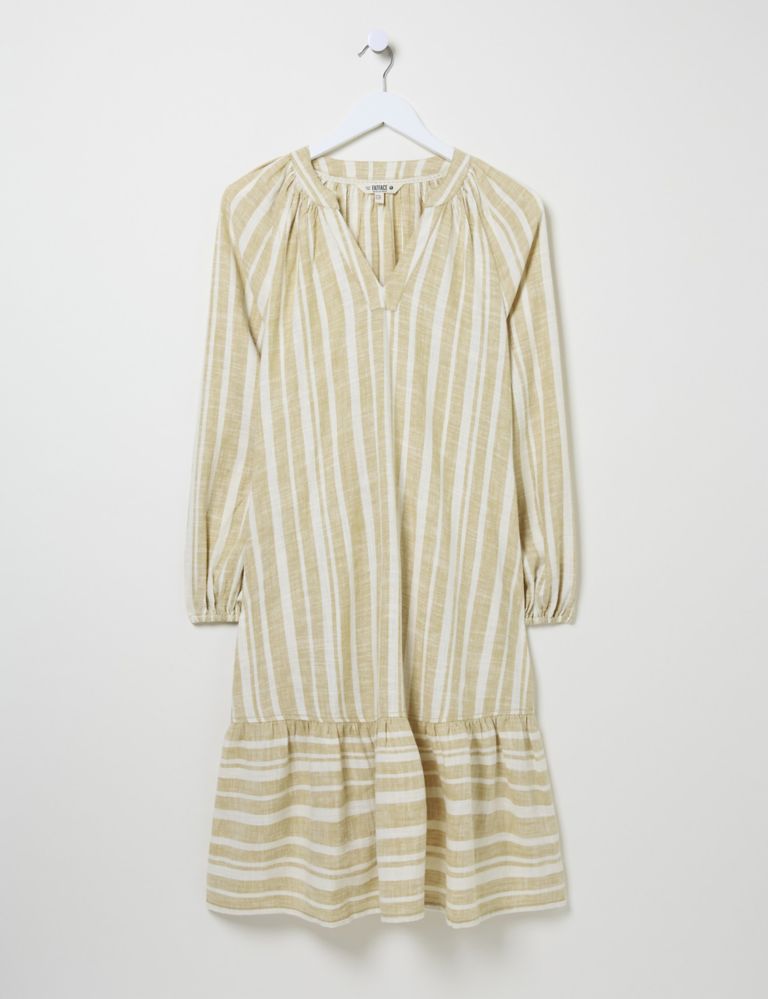 Linen Rich Striped V-Neck Smock Dress 2 of 6