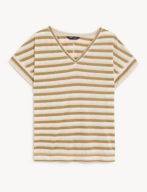 Linen Rich Striped V-Neck T-Shirt Image 2 of 4