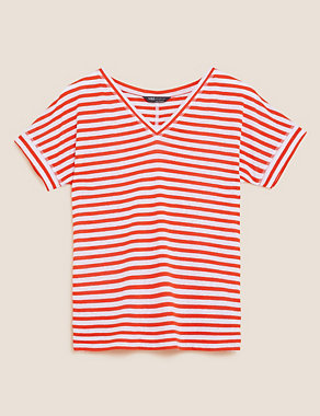 Linen Rich Striped V-Neck T-Shirt Image 2 of 5