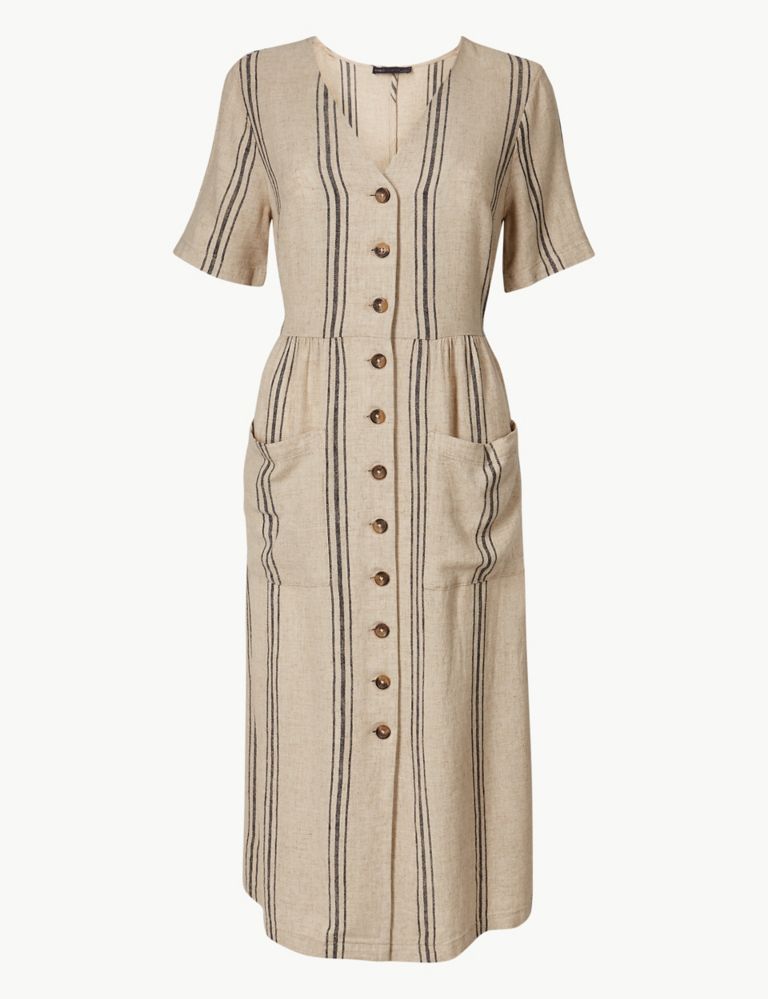 Linen Rich Striped Waisted Midi Dress 2 of 4