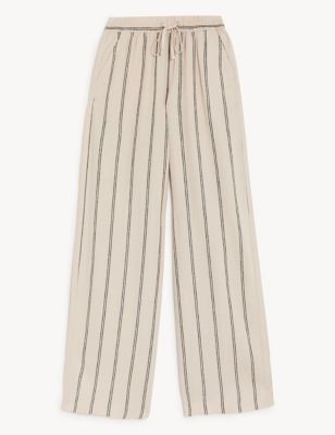 Linen Rich Striped Wide Leg Trousers Image 1 of 1