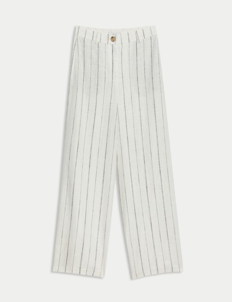 Linen Rich Striped Wide Leg Trousers 2 of 5