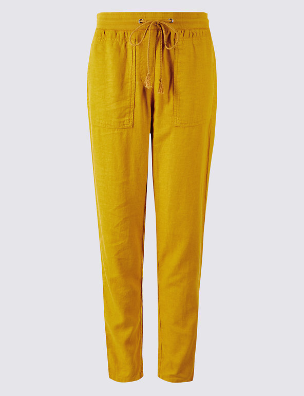 M&S Collection Pale YELLOW Cropped Tapered Leg Cotton Trousers ~UK 12 Reg~BNWT 