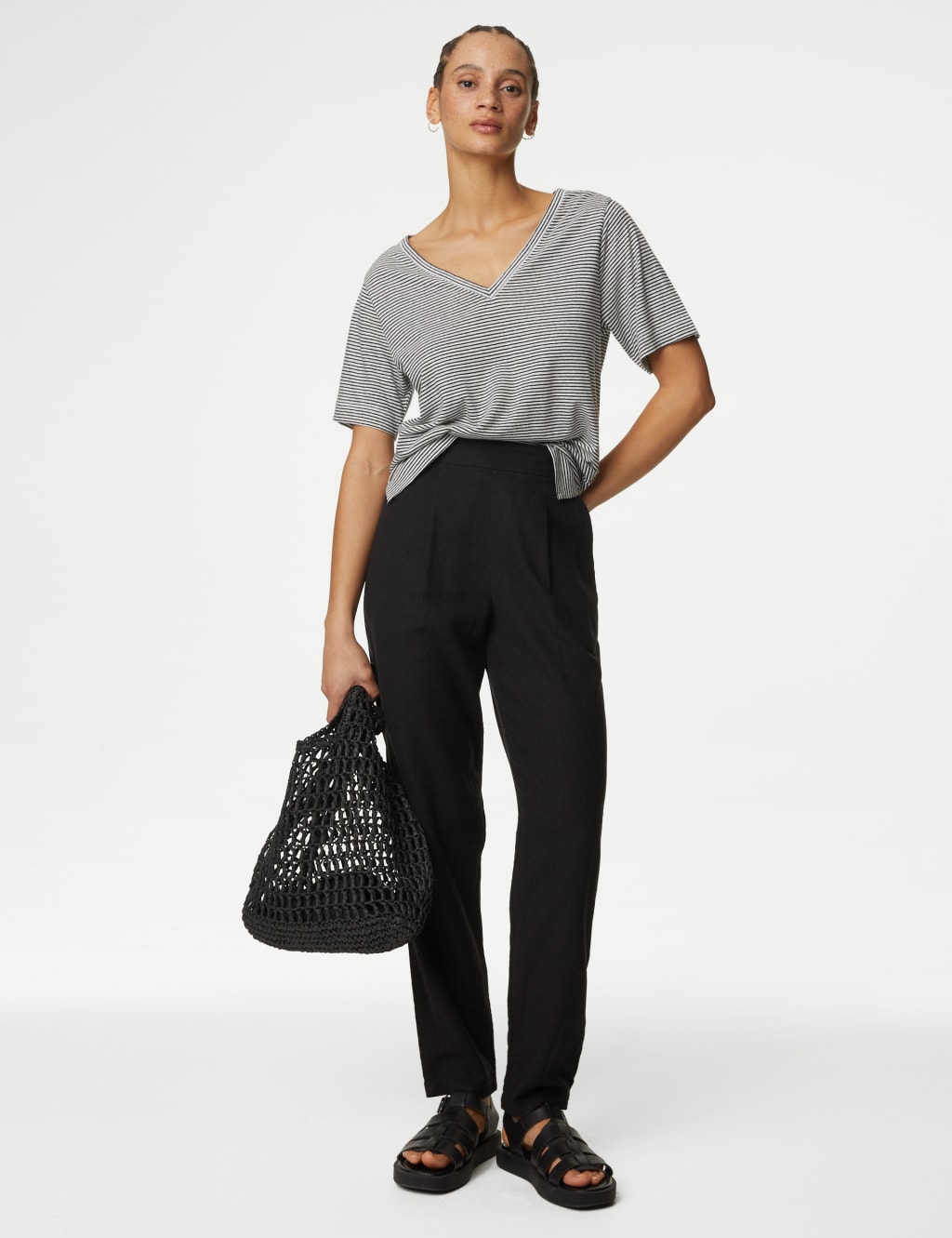 Black linen tapered trousers top