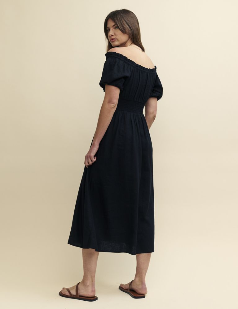 Linen Rich Tie Detail Midi Waisted Dress 2 of 4