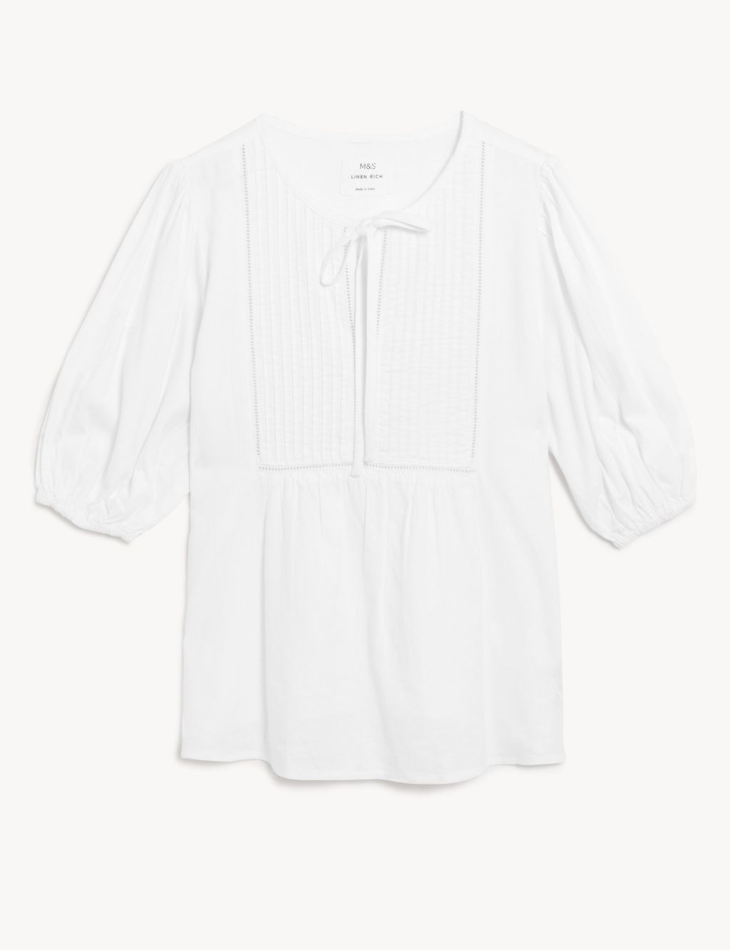 Linen Rich Tie Neck Puff Sleeve Blouse | M&S Collection | M&S