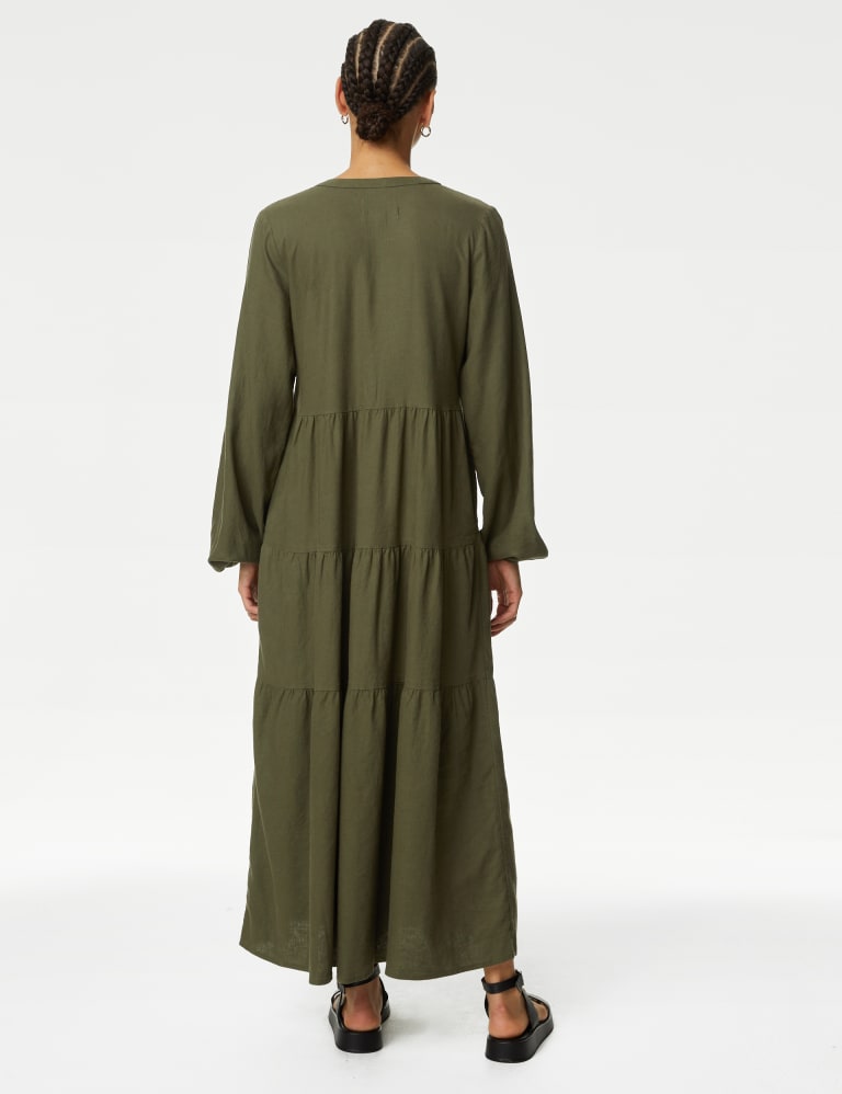 Linen Rich V Neck Midaxi Tiered Dress M S Collection M S