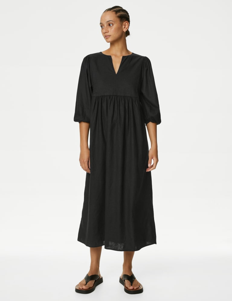 Linen Rich V-Neck Midi Beach Dress | Mu0026S Collection | Mu0026S