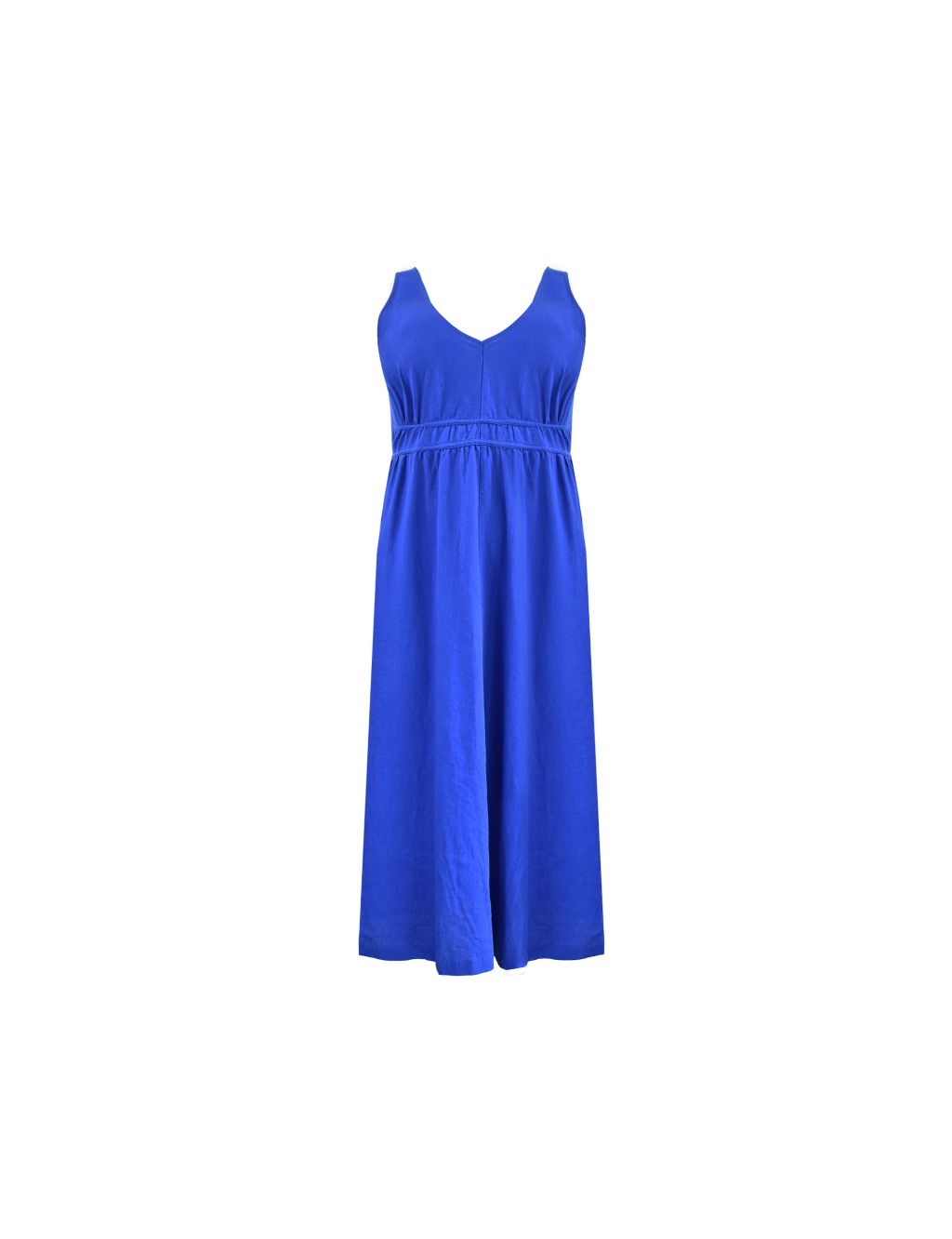Linen Rich V-Neck Midi Waisted Dress 1 of 6