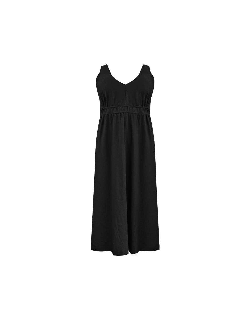 Linen Rich V-Neck Midi Waisted Dress 1 of 4