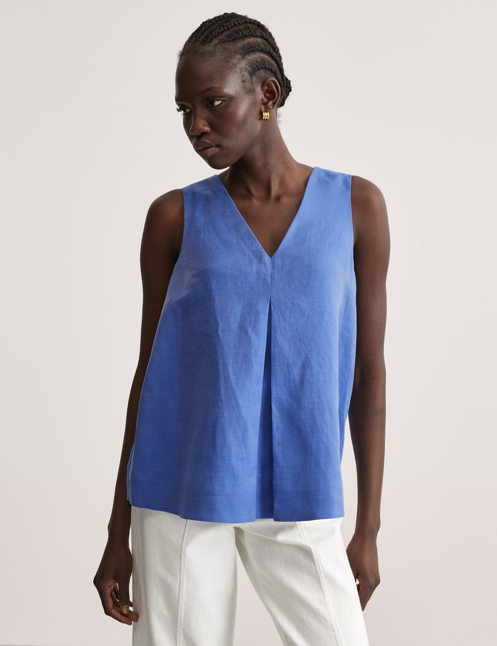 Linen Rich V-Neck Pleat Detail Shell Top | JAEGER | M&S