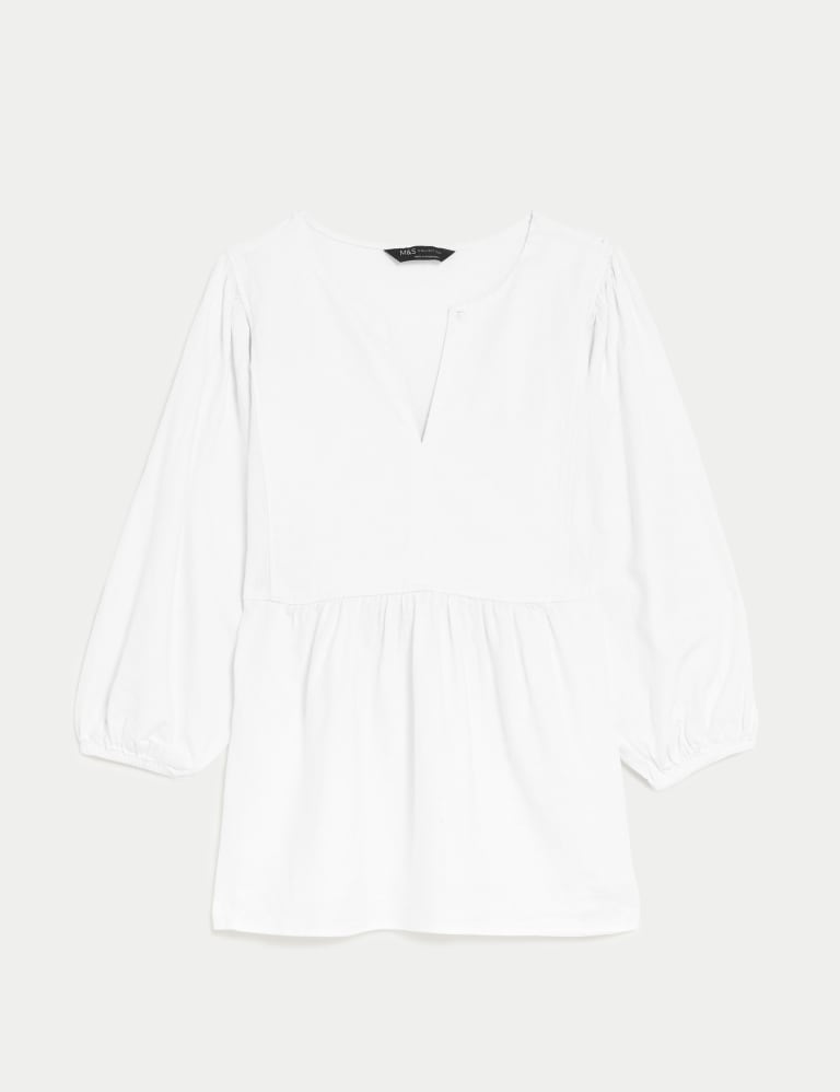 Linen Rich V-Neck Puff Sleeve Blouse | M&S Collection | M&S