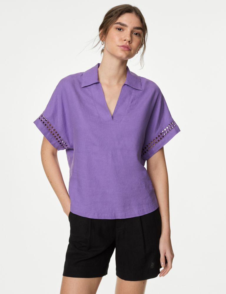 Linen Rich V-Neck Relaxed Blouse 4 of 5