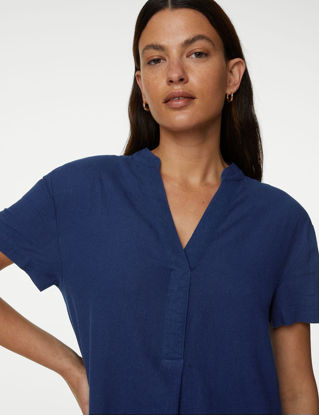 Linen Rich V-Neck Short Sleeve Shift Dress | M&S Collection | M&S