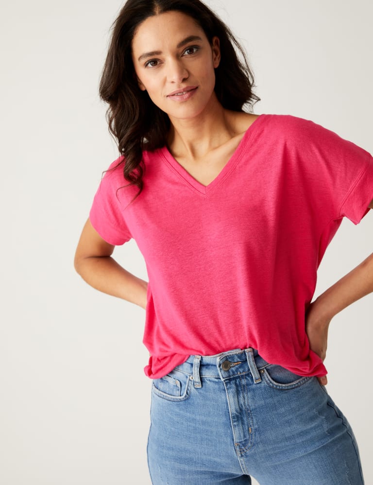 Linen Rich V-Neck T-Shirt | | Collection M&S M&S