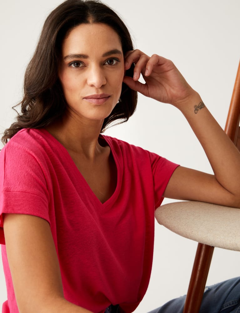 Linen Rich V-Neck T-Shirt | M&S Collection | M&S