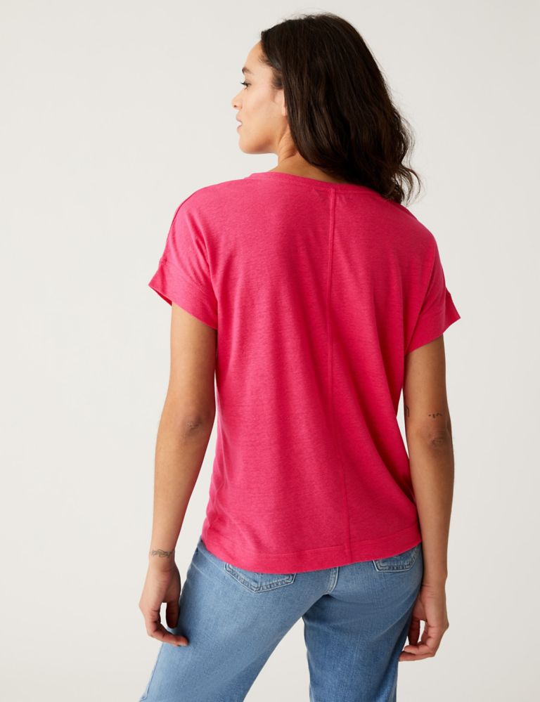 | M&S Rich Collection V-Neck M&S T-Shirt Linen |