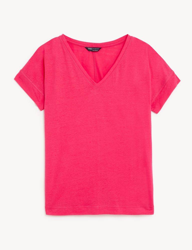 Linen Rich V-Neck T-Shirt | M&S M&S | Collection