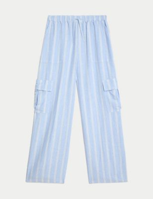 Linen Rich Wide Leg Cargo Trousers (6-16 Yrs) Image 2 of 6